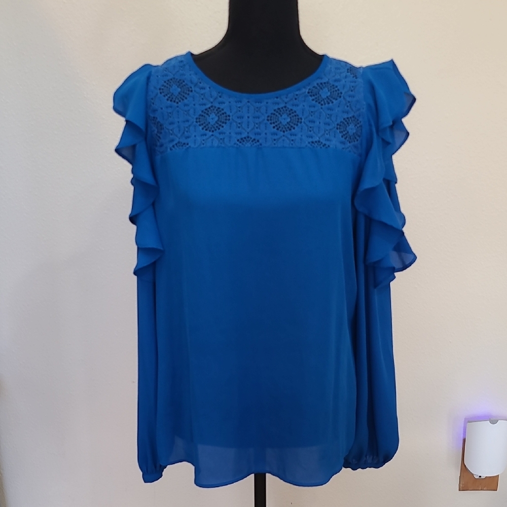 Like New - Worthington Royal Blue Blouse with Ruffle Sleeves